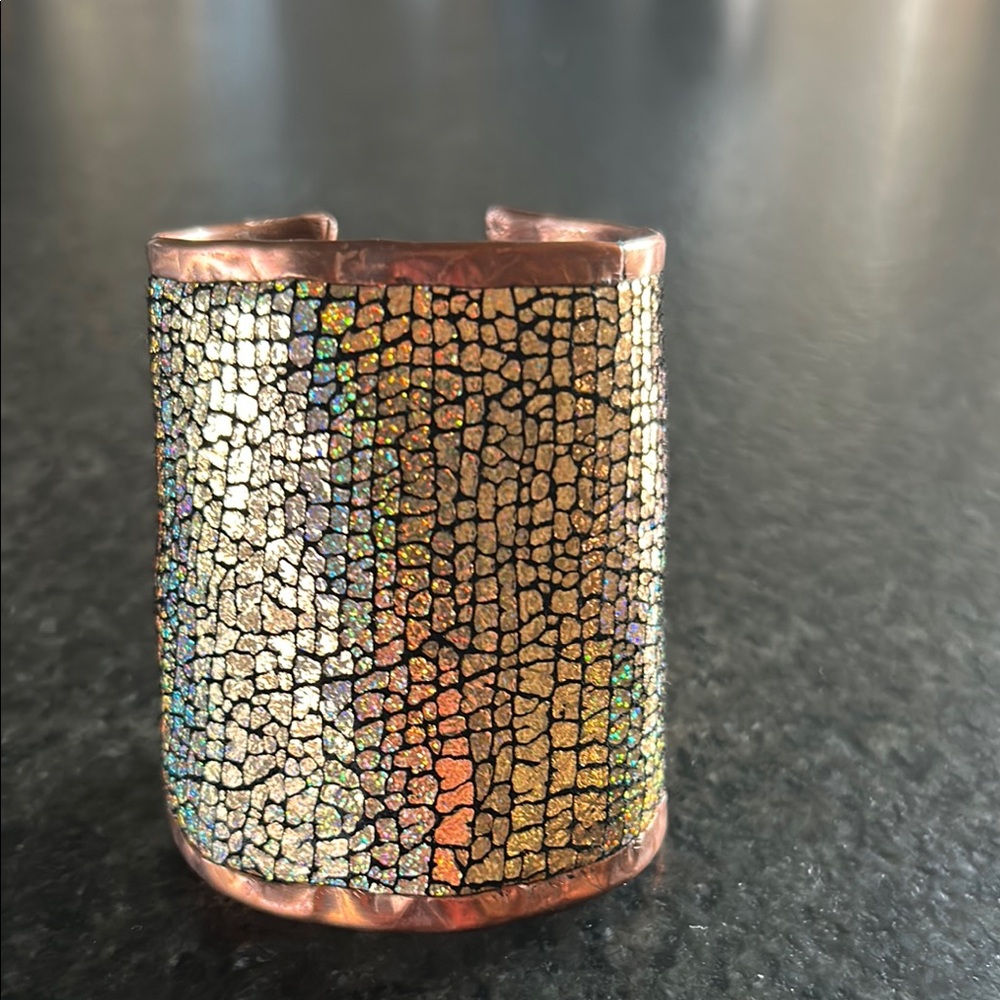 Genuine Leather Reptile Skin Patterned Cuff Bracelet